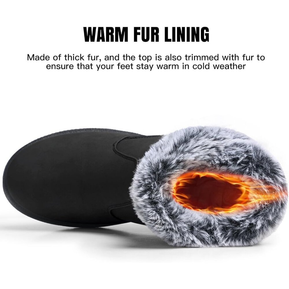 Women's Waterproof Snow Boot Warm Ankle Fur Lined Booties Insulated Shoes Black - Picture 6 of 6